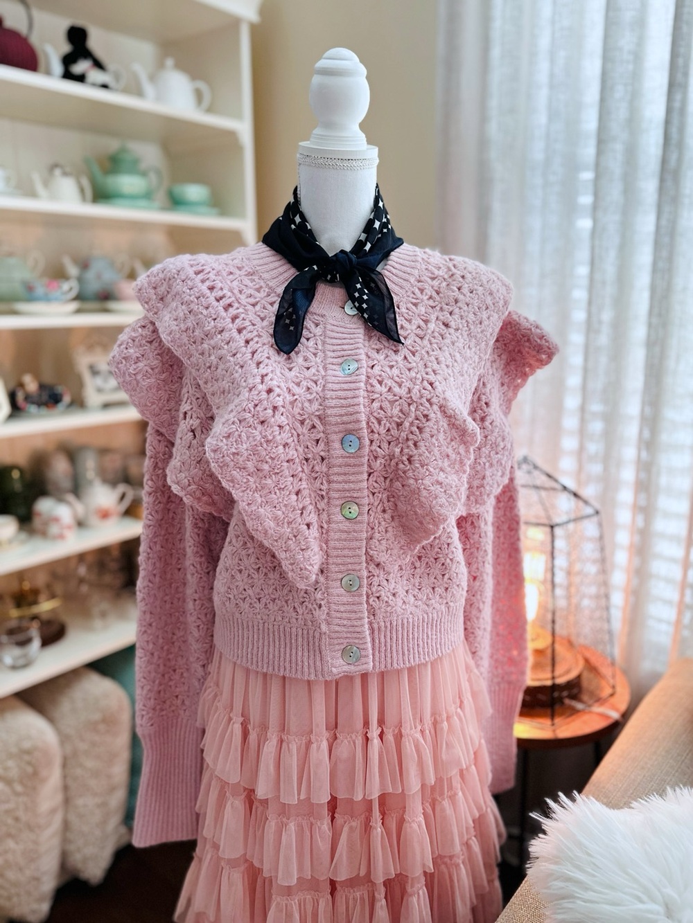 FARM Rio Pink Ruffle Knit Cardigan Size M Brand new with tag